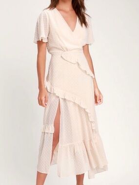 Lulu's Cream Swiss Dot Wrap Dress